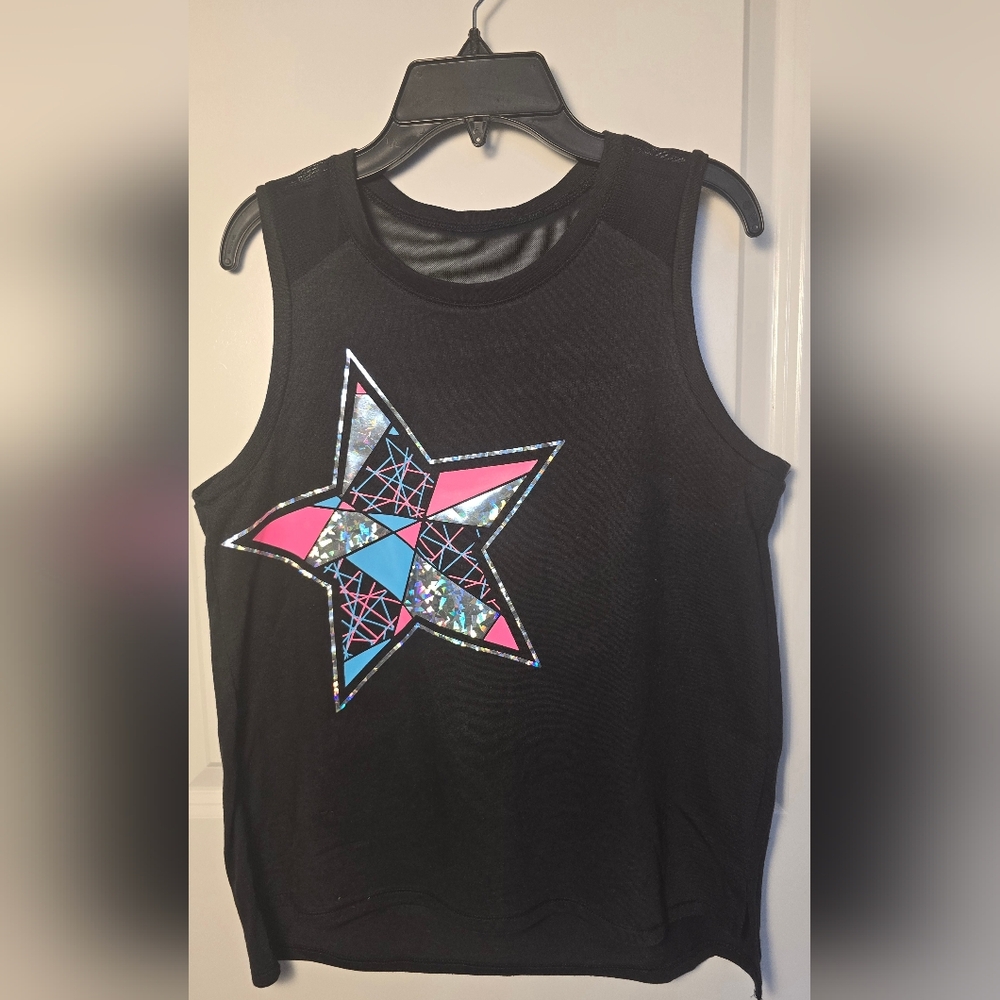 Girls Athletic Works Black‎ Tank Top with Star Graphic Size XL